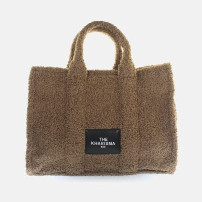 Borsa shopper maxi pelliccia taupe
