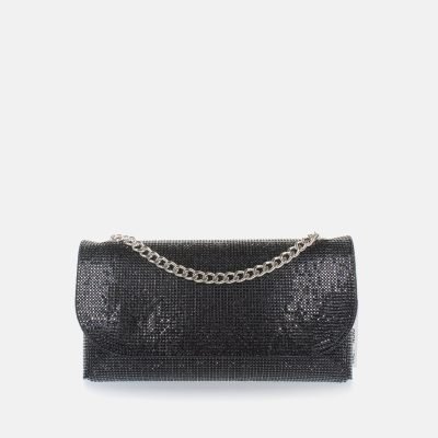 Borsa mini strass catena nero