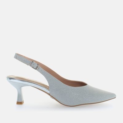 Decollete slingback scollo V lux argento