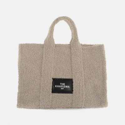 Borsa shopper maxi pelliccia beige