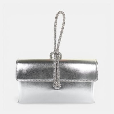 Borsa mini manico strass argento