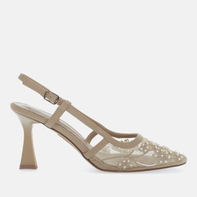 Decollete slingback rete perline beige