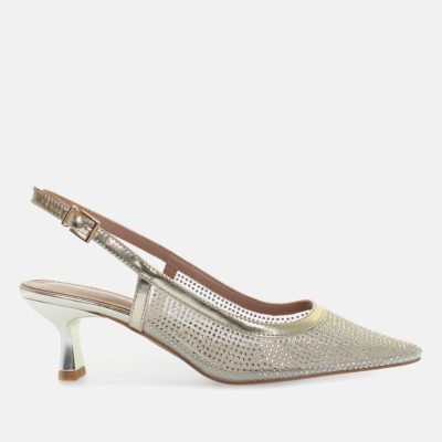 Decollete slingback rete strass platino