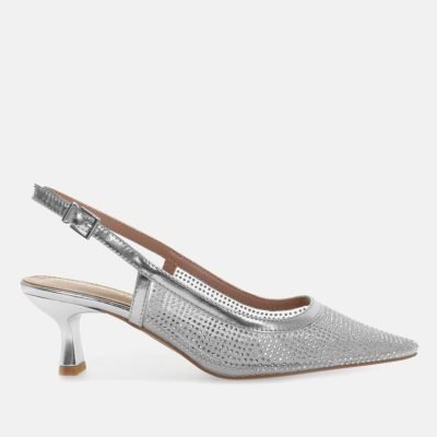 Decollete slingback rete strass argento