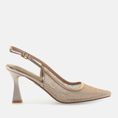 Decollete slingback rete strass rosaoro