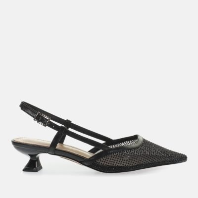 Decollete slingback rete strass nero