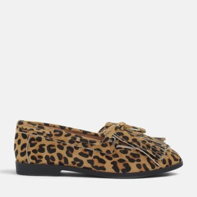 Mocassino frange cavallino animalier leopard