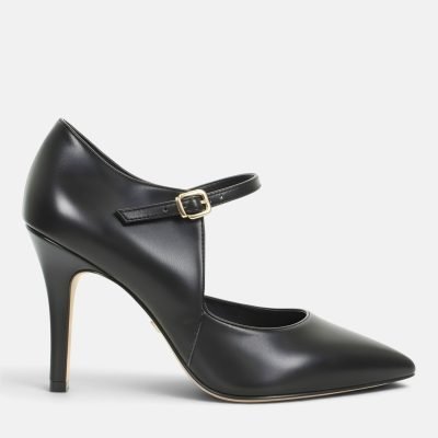 Decollete tacco stiletto linea geometrica fibbia nero