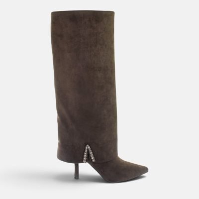 Stivali stiletto gambale risvolto strass V tmoro