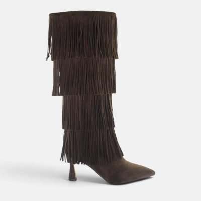 Stivali tacco stiletto gambale alto frange tmoro