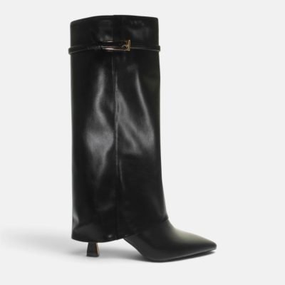 Stivali tacco stiletto gambale alto risvolto fibbia nero