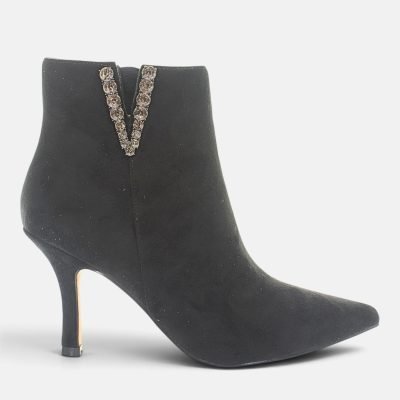 Stivaletti stiletto accessorio strass V nero
