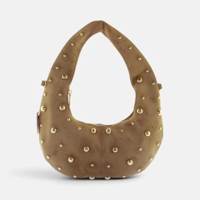 Borsa hobo borchie rilievo tan