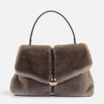 Borsa a spalla ecopelliccia fur dettaglio marrone